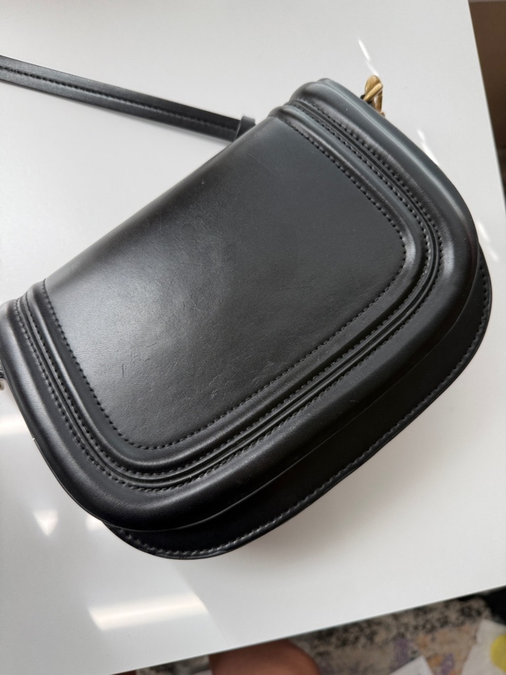 Zara Black Curved Saddle Crossbody Bag with Gold Hardware
